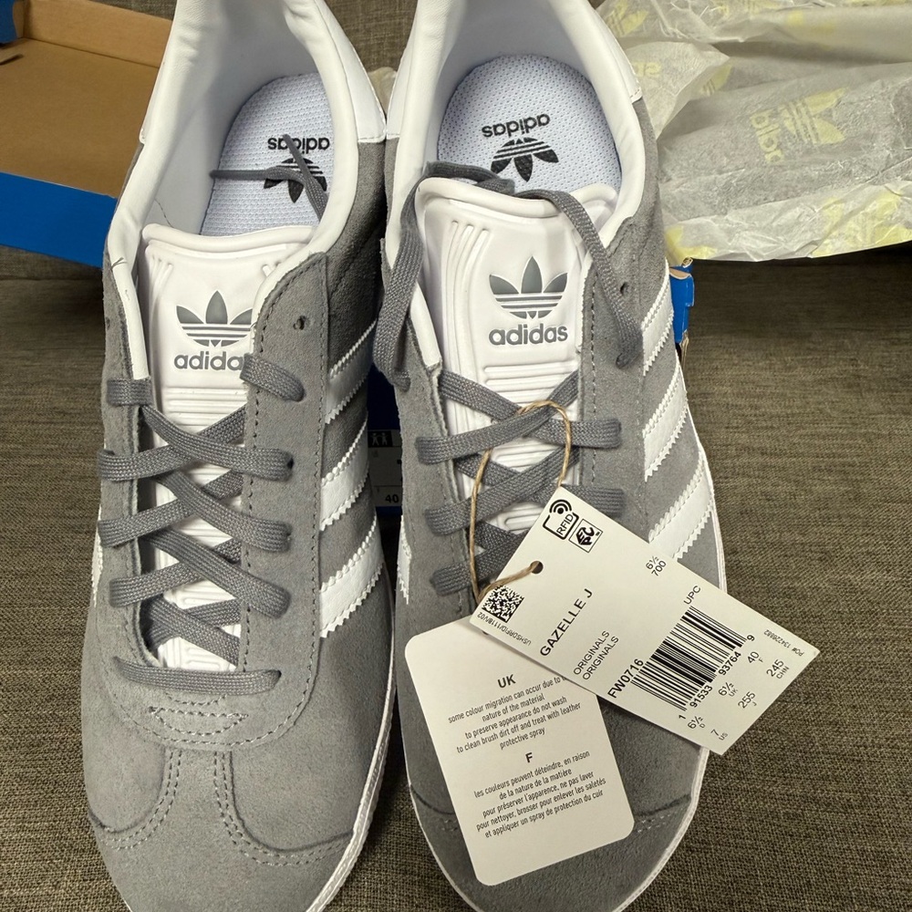 Adidas Gazelle Gray and White Sneakers